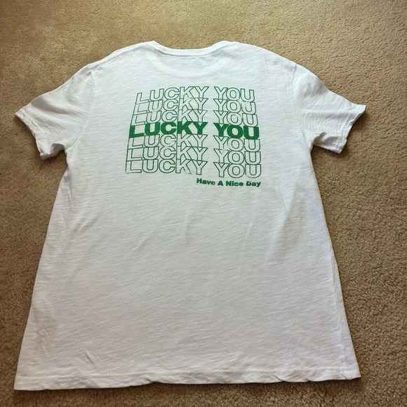 Lucky Brand White Tee with Green 'Lucky You' Chest Graphic - Picture 5 of 16